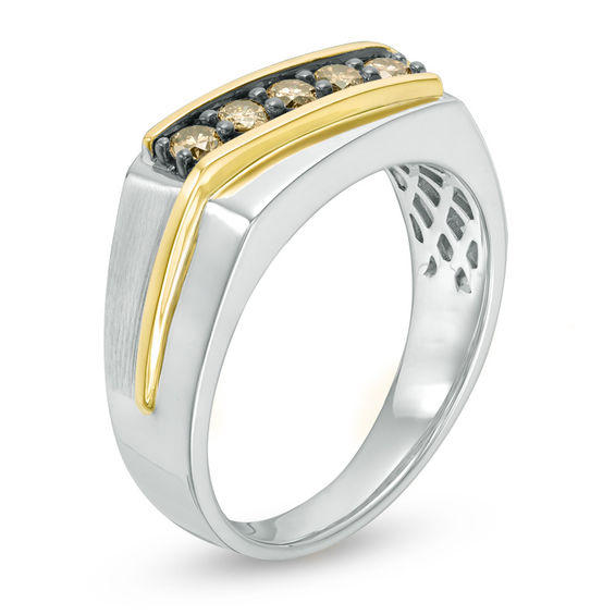 3/8 CT. T.w. Champagne Diamond Slant Ring in 10K Two-Tone Gold