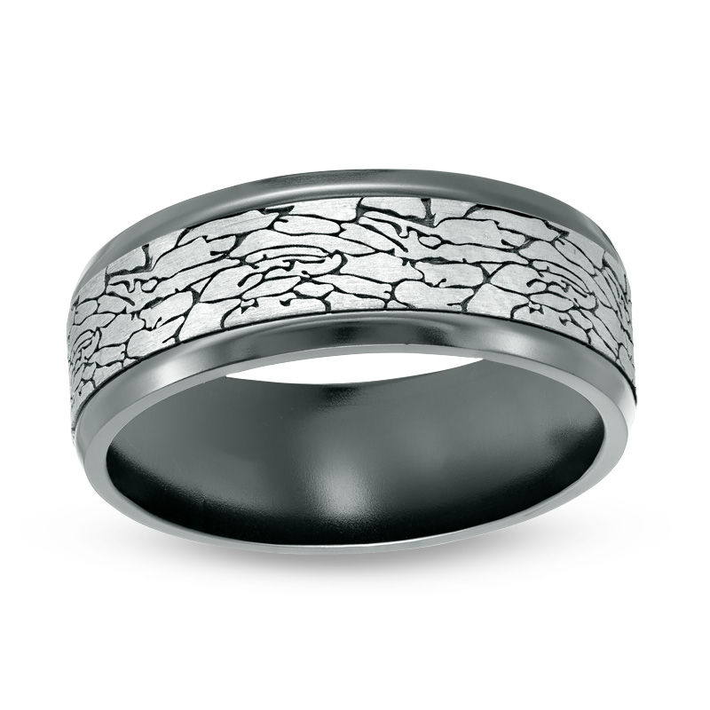 Main Image 1 of 8.0mm Crackle-Pattern Comfort Fit Wedding Band in Black Titanium and Tantalum - Size 10