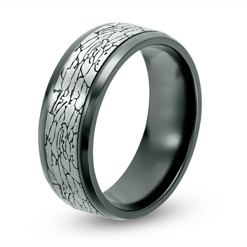 Main Image 2 of 8.0mm Crackle-Pattern Comfort Fit Wedding Band in Black Titanium and Tantalum - Size 10
