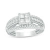 Thumbnail Image 1 of 1 CT. T.W. Quad Princess-Cut Diamond Three Row Engagement Ring in 14K White Gold