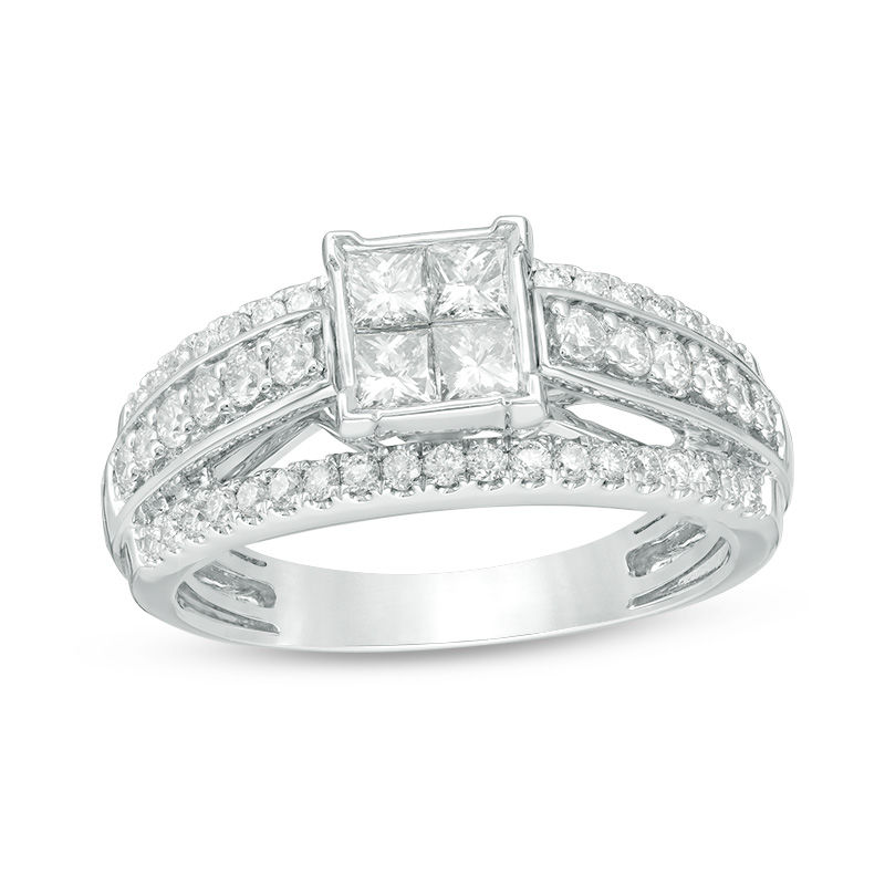 Main Image 1 of 1 CT. T.W. Quad Princess-Cut Diamond Three Row Engagement Ring in 14K White Gold
