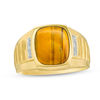 Thumbnail Image 1 of Men's Cushion-Cut Tiger's Eye and Diamond Accent Signet Ring in 10K Gold