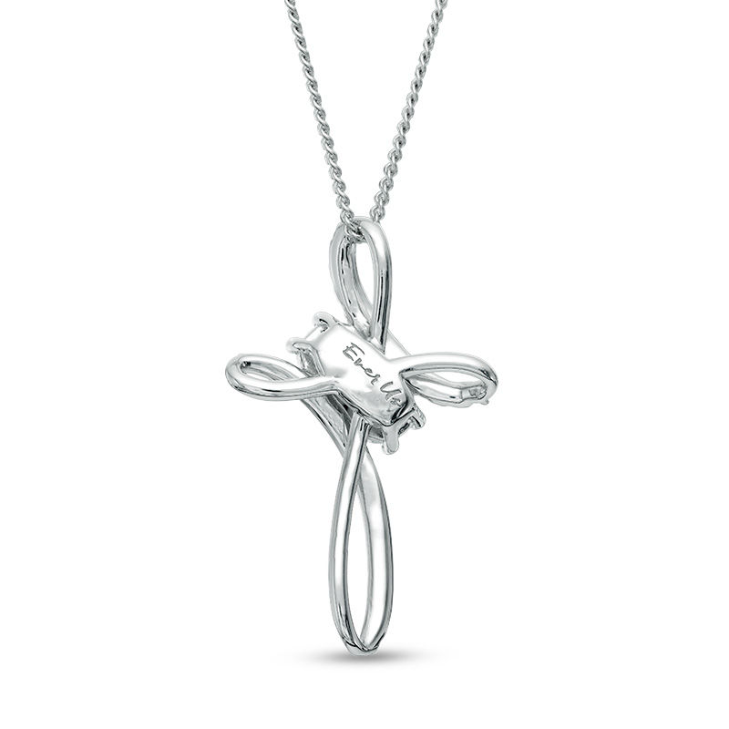 Main Image 2 of Ever Us® 1/4 CT. T.W. Diamond Two-Stone Bypass Cross Pendant in 14K White Gold - 19"