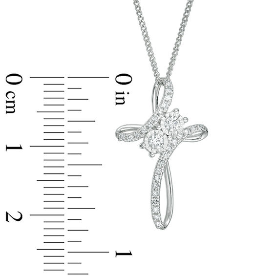 Ever UsÂ® 1/4 CT. T.w. Diamond Two-Stone Bypass Cross Pendant in 14K White Gold - 19"