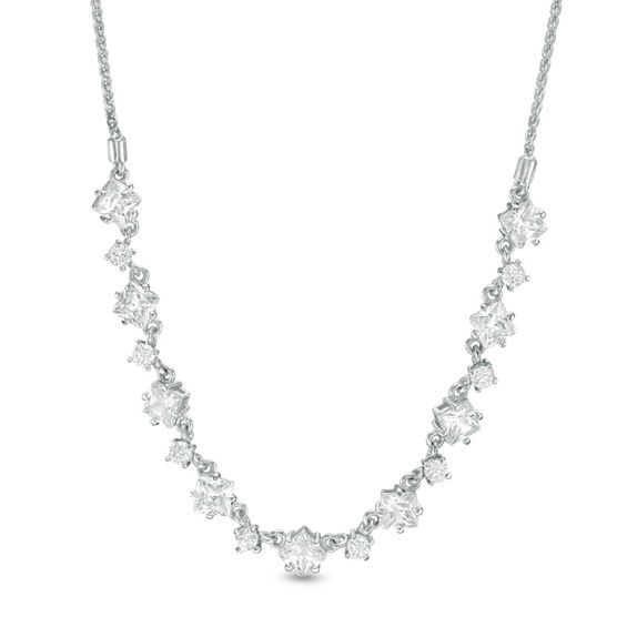 Princess-Cut and Round Lab-Created White Sapphire Alternating Bolo Necklace in Sterling Silver - 26"