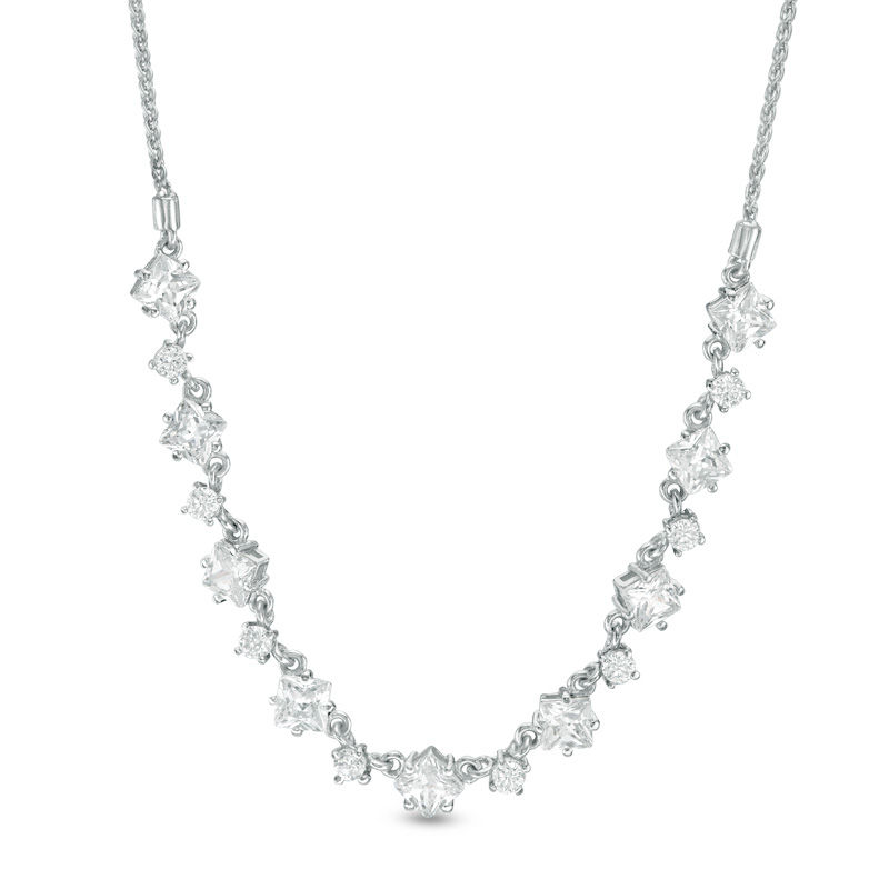 Main Image 1 of Princess-Cut and Round Lab-Created White Sapphire Alternating Bolo Necklace in Sterling Silver - 26"