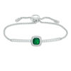 Thumbnail Image 1 of 7.0mm Cushion-Cut Green Quartz Doublet and Lab-Created White Sapphire Frame Bolo Bracelet in Sterling Silver - 9.0"