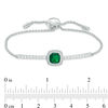 Thumbnail Image 2 of 7.0mm Cushion-Cut Green Quartz Doublet and Lab-Created White Sapphire Frame Bolo Bracelet in Sterling Silver - 9.0"