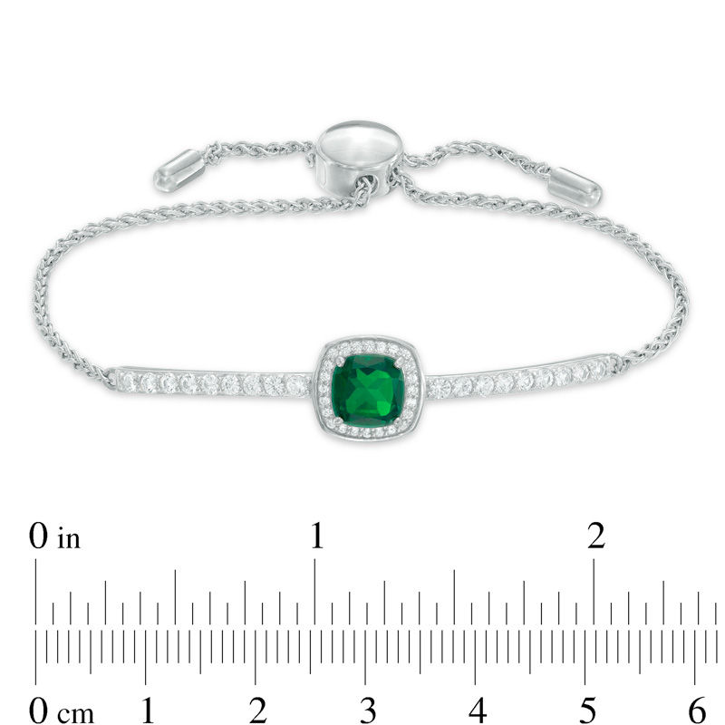 7.0mm Cushion-Cut Green Quartz Doublet and Lab-Created White Sapphire Frame Bolo Bracelet in Sterling Silver - 9.0"