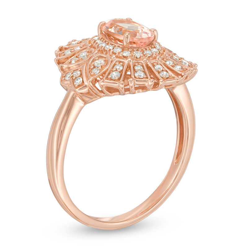 Oval Morganite and 1/5 CT. T.W. Diamond Art Deco Frame Ring in 10K Rose Gold