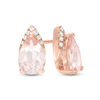Thumbnail Image 1 of Pear-Shaped Morganite and Diamond Accent Stud Earrings in 10K Rose Gold