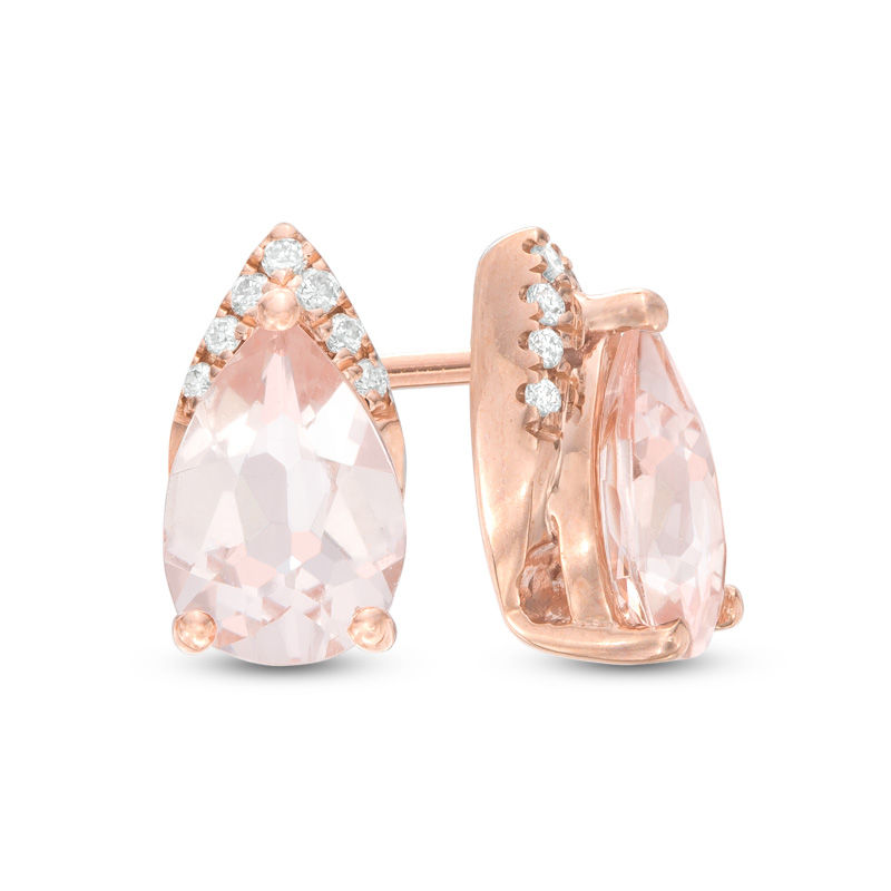 Main Image 1 of Pear-Shaped Morganite and Diamond Accent Stud Earrings in 10K Rose Gold