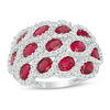 Thumbnail Image 1 of Oval Lab-Created Ruby and White Sapphire Wave Ring in Sterling Silver
