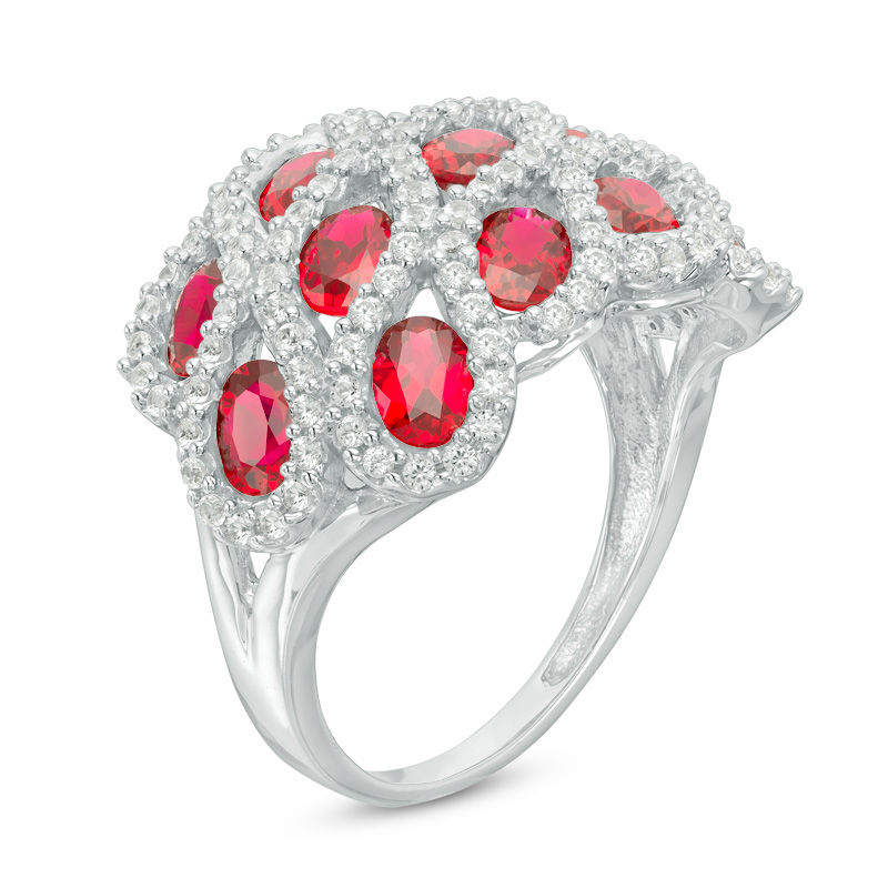 Main Image 2 of Oval Lab-Created Ruby and White Sapphire Wave Ring in Sterling Silver