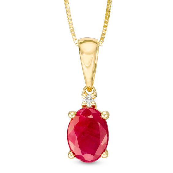 Oval Ruby and Diamond Accent Pendant in 10K Gold