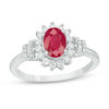 Thumbnail Image 1 of Oval Lab-Created Ruby and White Sapphire Sunburst Frame Collar Ring in 10K White Gold