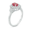 Thumbnail Image 2 of Oval Lab-Created Ruby and White Sapphire Sunburst Frame Collar Ring in 10K White Gold