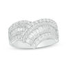 1 CT. T.W. Baguette and Round Diamond Chevron Ring in 10K White Gold