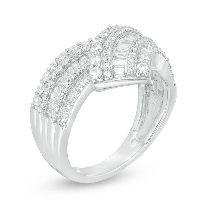 Main Image 2 of 1 CT. T.W. Baguette and Round Diamond Chevron Ring in 10K White Gold