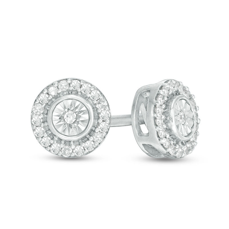 Main Image 1 of 1/10 CT. T.W. Diamond Bezel Frame Stud Earrings in Sterling Silver