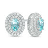 Thumbnail Image 1 of Oval Blue and White Topaz Frame Stud Earrings in Sterling Silver