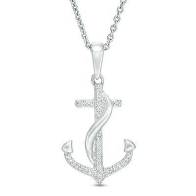Sterling Silver Polished Cz Anchor Pendant New Charm