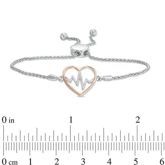 1/10 CT. T.w. Diamond Heartbeat Bolo Bracelet in Sterling Silver and 10K Rose Gold - 9.5"