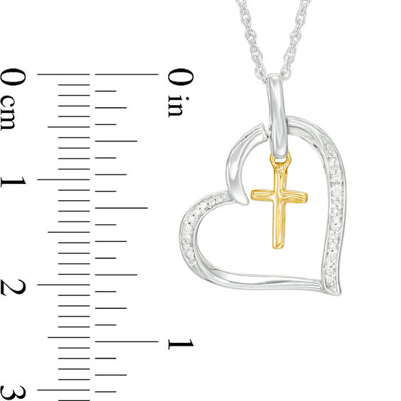 1/20 CT. T.w. Diamond Cross Dangle Heart Pendant in Sterling Silver with 10K Gold