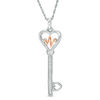 Thumbnail Image 1 of 1/20 CT. T.W. Diamond Heartbeat Heart-Top Key Pendant in Sterling Silver and 10K Rose Gold