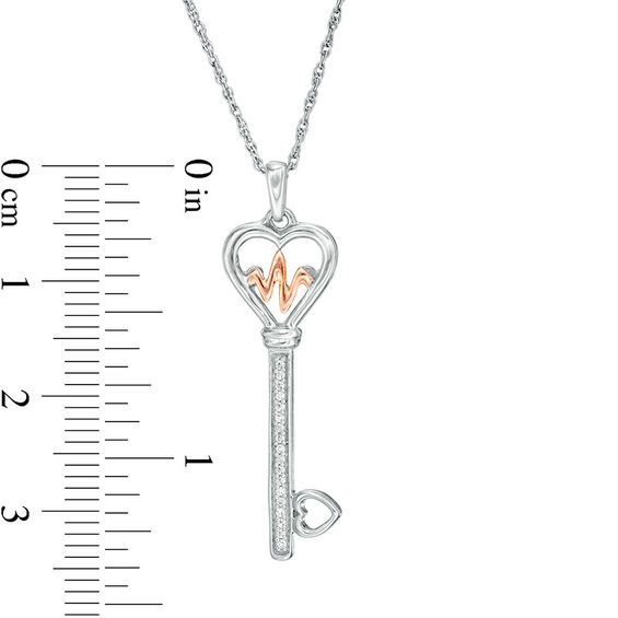 1/20 CT. T.w. Diamond Heartbeat Heart-Top Key Pendant in Sterling Silver and 10K Rose Gold