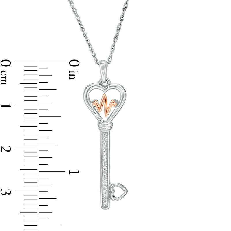 Main Image 2 of 1/20 CT. T.W. Diamond Heartbeat Heart-Top Key Pendant in Sterling Silver and 10K Rose Gold
