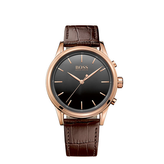 Men's Hugo Boss Rose-Tone Strap Smart Watch with Black Dial (Model: 1513451)