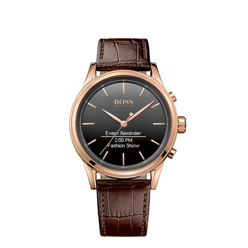 Main Image 2 of Men's Hugo Boss Rose-Tone Strap Smart Watch with Black Dial (Model: 1513451)