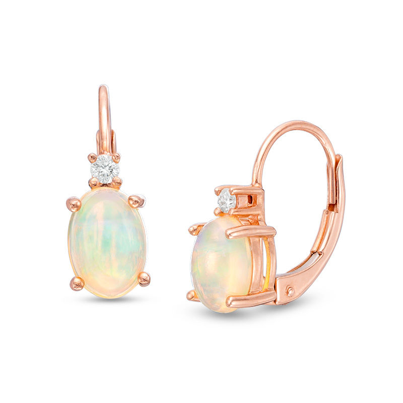 Main Image 1 of Oval Opal and Diamond Accent Drop Earrings in 10K Rose Gold