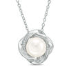 Thumbnail Image 1 of 8.0mm Freshwater Cultured Pearl and Lab-Created White Sapphire Love Knot Pendant in Sterling Silver