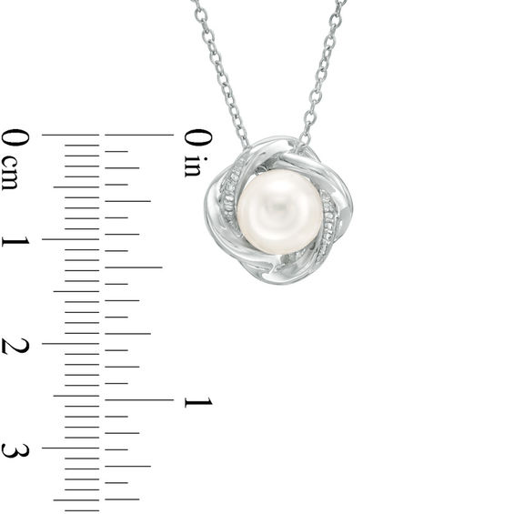 8.0mm Cultured Freshwater Pearl and Lab-Created White Sapphire Love Knot Pendant in Sterling Silver