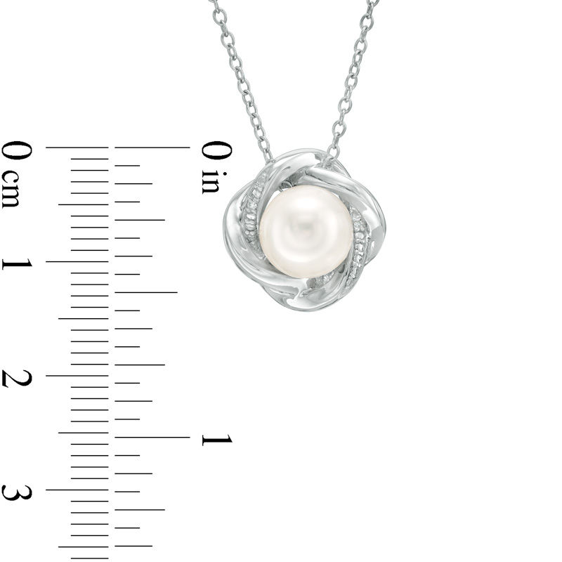 Main Image 2 of 8.0mm Freshwater Cultured Pearl and Lab-Created White Sapphire Love Knot Pendant in Sterling Silver