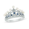 Thumbnail Image 1 of Freshwater Cultured Pearl, Lab-Created Blue Sapphire and 1/20 CT. T.W. Diamond Crown Ring in Sterling Silver