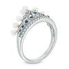 Thumbnail Image 2 of Freshwater Cultured Pearl, Lab-Created Blue Sapphire and 1/20 CT. T.W. Diamond Crown Ring in Sterling Silver