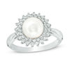 Thumbnail Image 1 of 7.5-8.0mm Freshwater Cultured Pearl and Lab-Created White Sapphire Sunburst Frame Ring in Sterling Silver