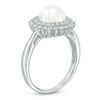 Thumbnail Image 2 of 7.5-8.0mm Freshwater Cultured Pearl and Lab-Created White Sapphire Sunburst Frame Ring in Sterling Silver