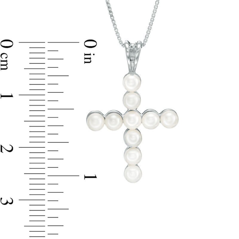 Main Image 2 of 3.0-3.5mm Freshwater Cultured Pearl Cross Pendant in Sterling Silver