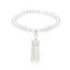 Thumbnail Image 1 of 3.5-6.5mm Freshwater Cultured Pearl and Lab-Created White Sapphire Tassel Stretch Bracelet in Sterling Silver-6.5"