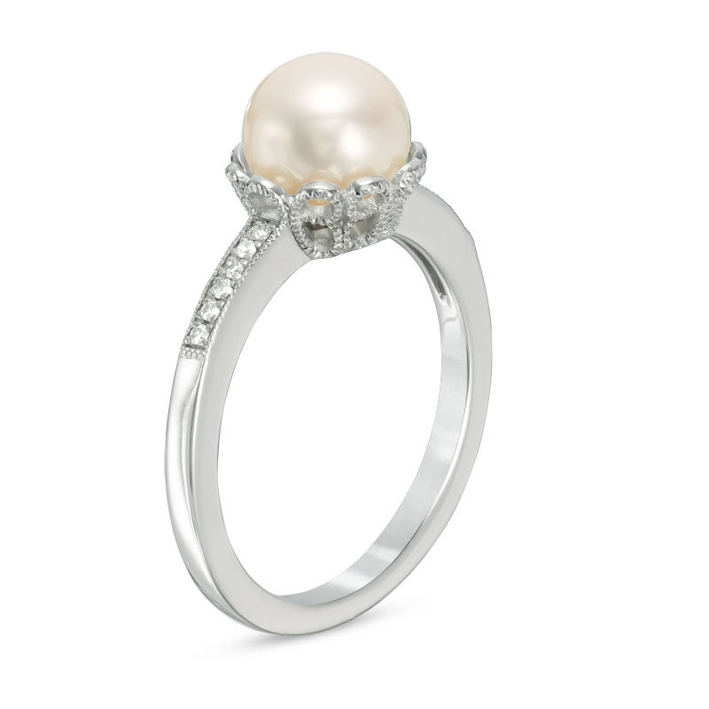 Vera Wang Love Collection 7.5-8.0mm Cultured Freshwater Pearl and Diamond Accent Ring in Sterling Silver