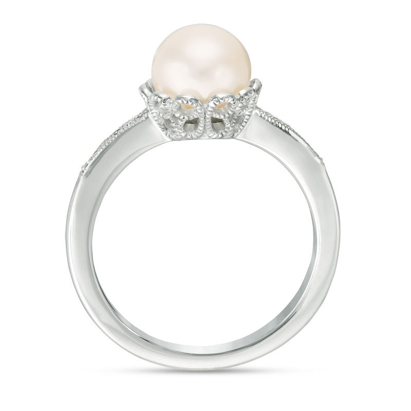 Vera Wang Love Collection 7.5-8.0mm Freshwater Cultured Pearl and Diamond Accent Ring in Sterling Silver