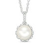 Thumbnail Image 0 of Vera Wang Love Collection 7.5 - 8.0mm Cultured Freshwater Pearl and Diamond Accent Pendant in Sterling Silver - 19"