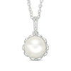 Thumbnail Image 1 of Vera Wang Love Collection 7.5-8.0mm Freshwater Cultured Pearl and Diamond Accent Pendant in Sterling Silver-19"