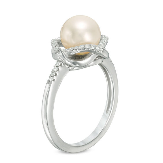 Vera Wang Love Collection 8.0-8.5mm Freshwater Cultured Pearl 1/8 CT. T.w. Diamond Ring in Sterling Silver