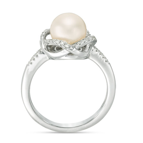 Vera Wang Love Collection 8.0-8.5mm Freshwater Cultured Pearl 1/8 CT. T.w. Diamond Ring in Sterling Silver
