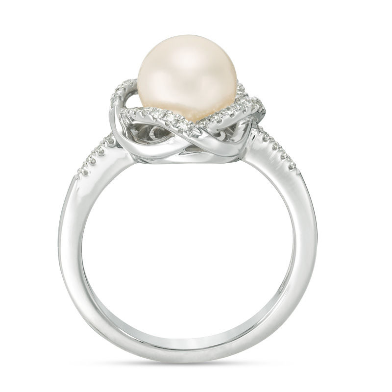 Main Image 3 of Vera Wang Love Collection 8.0-8.5mm Freshwater Cultured Pearl 1/8 CT. T.W. Diamond Ring in Sterling Silver